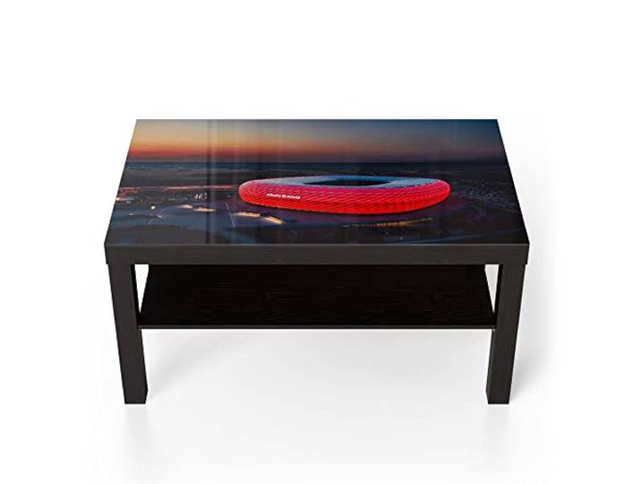 DEQORI Glastisch schwarz groß 90x50 cm Motiv Allianz Arena, München ausgefallener Beistelltisch aus Glas Hochglanz Couchtisch fürs Wohnzimmer moderner Couch Tisch mit Design
