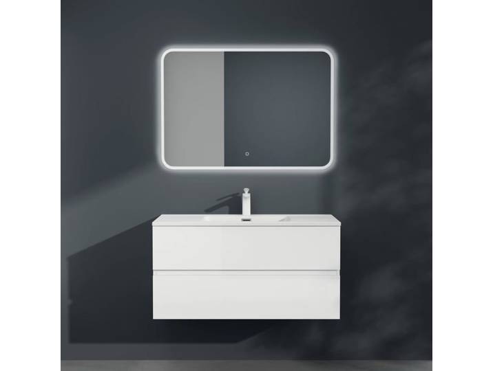Mai & Mai Meuble sous Lavabo Blanc Mat Meuble Suspendu 80x48x50cm avec 2 Tiroirs + Lavabo + Bonde sans Robinet Aqu
