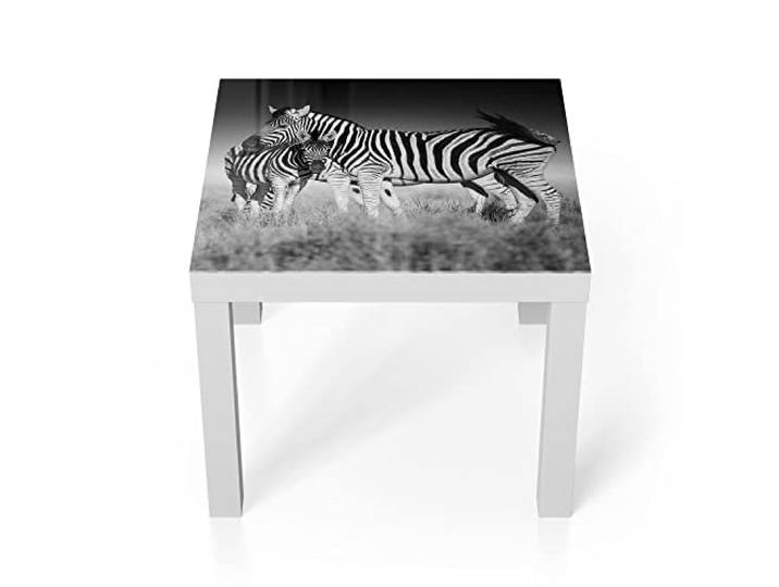 DEQORI Glastisch weiß klein 55x55 cm Motiv Zebras beieinanderstehend ausgefallener Beistelltisch aus Glas Hochglanz Couchtisch fürs Wohnzimmer moderner Couch Tisch mit Design