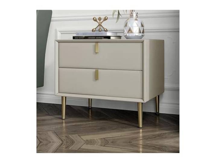 xiuling4568 Nachttisch Aus Kunstleder, Moderner Nachttisch Mit 2 Schubladen, Endseite Mit Holzrahmen Und Tischbeinen Aus Metall, Schlafzimmer-Wohnzimmermöbel, Khaki(L35xD40xH48cm)