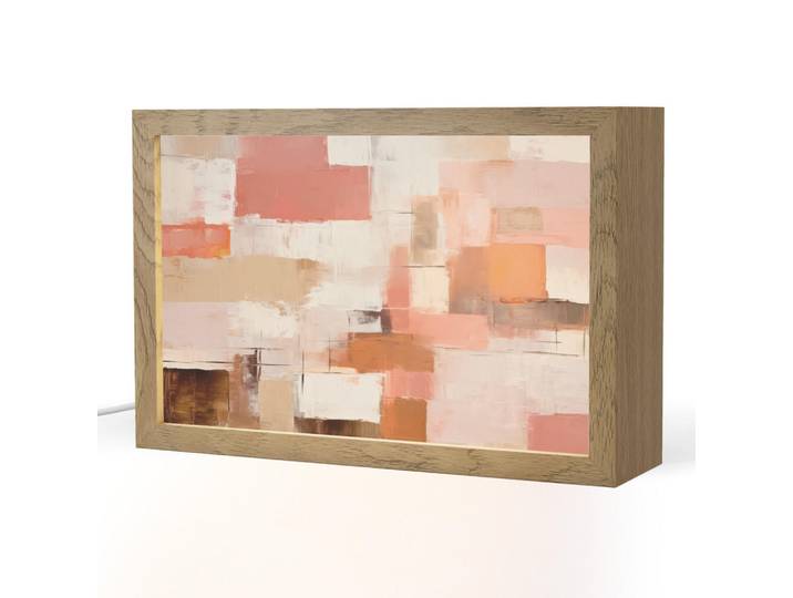 OnlyWow Tischleuchte - Kunst - Rosa - Abstrakt - 30x20 cm, Blaugrau, Holzwerkstoff, Rechteckig, LED integriert, 30x20x8 cm, Lampen & Leuchten, Innenbeleuchtung, Tischlampen