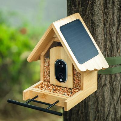 Koo Decor "Smart Solar Bamboo Bird Feeder with Camera and AI Identify Bird Species - 9.8"" W x 9.57"" D x 7.87"" H"