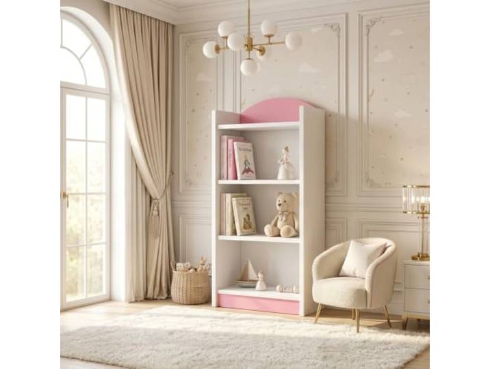 Happy Babies Standregal Kinderregal Jugendregal Weiß Schlichtes Design ohne Aufdruck Niedriges Regal mit Einlegeböden, Rosa