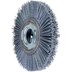 Pferd, Bürstenwerkzeug, Rundbürste breit ungezopft RBU Ø 150x25xvari. Bohr. SiC-Filament-Ø 1,10mm Korn 120 Schleifboc