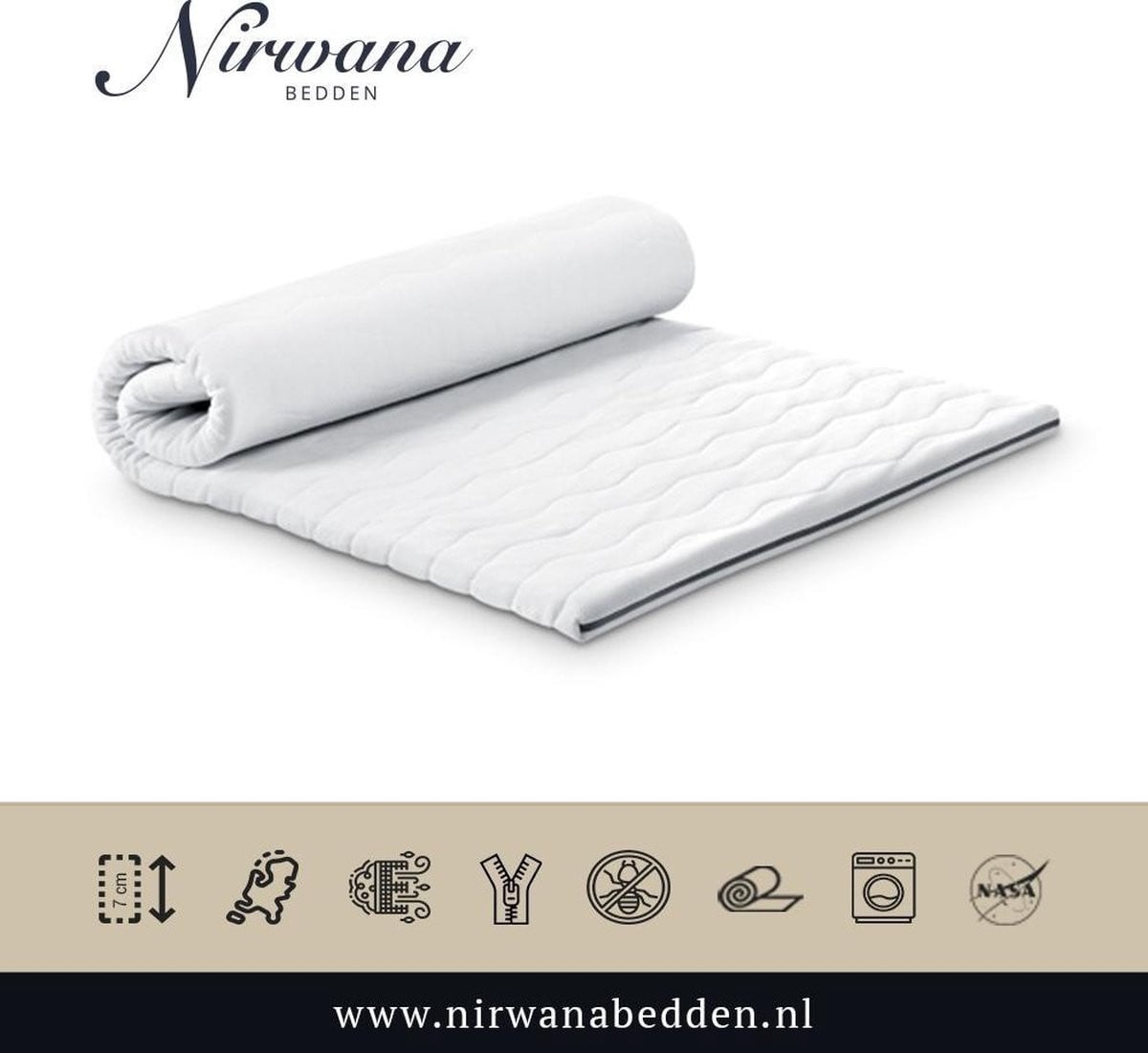 Nirwana Bedden Topper van NASA Traagschuim - Ergonomisch Topdekmatras - 180 x 190 cm