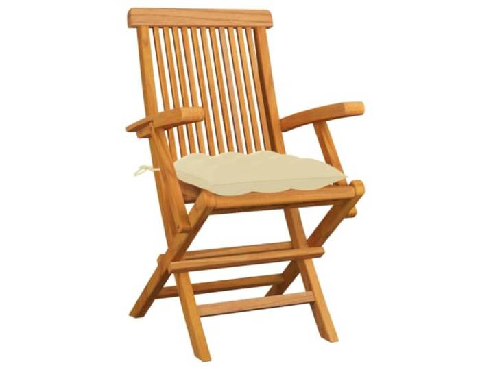 Klappstühle aus Teakholz, 3 Stück, mit cremefarbenen Kissen Armlehnen, platzsparend, Teakholz, geschliffen, Kissen 100% Polyester, Zusatzkissen, Tragkraft 110 kg
