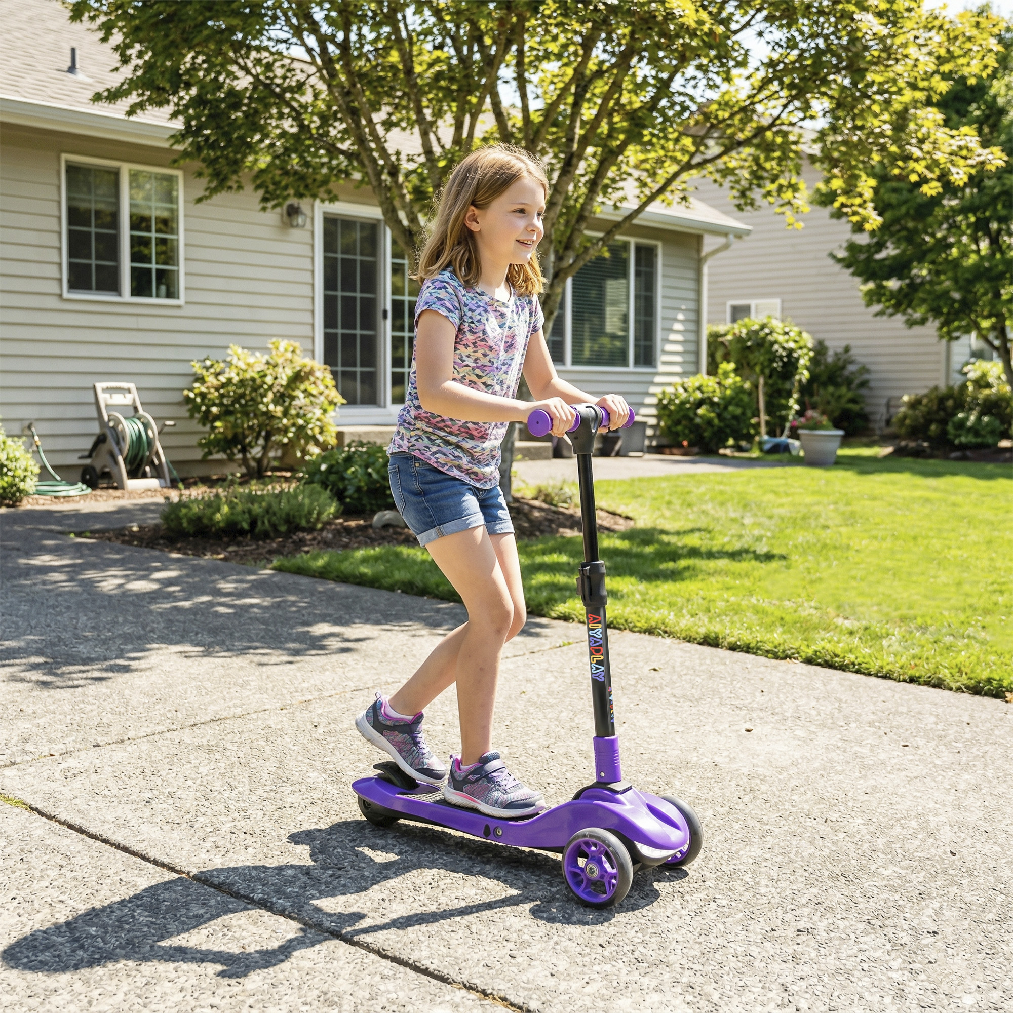 Aiyaplay Monopattino Elettrico Pieghevole 3 Ruote per Bambini 6+ Anni, 8 km/h, 64x29x83 cm, Viola   Aosom Italy