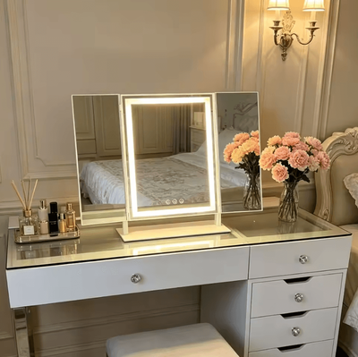 Inspire Curations 3 Fold LED Tabletop Vanity Makeup Mirror l30cmw25cm