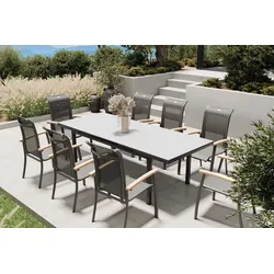 HARTMAN Alice Garten-Essgruppe, xerix, Alu/4x4 Textilen, Tisch 180/240x100cm, 8 Stapelsessel