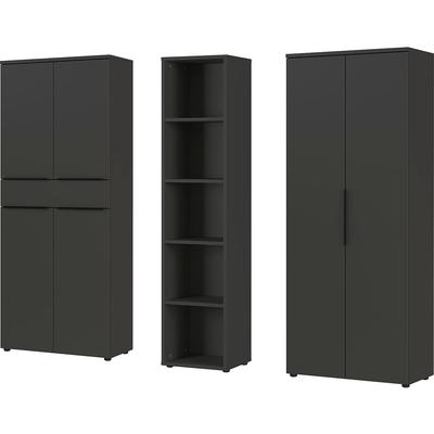 Büromöbel-Set GERMANIA "Mailand", grau (graphit), Holzwerkstoff, Arbeitsmöbel-Sets, Büromöbel-Set, inkl. 2 Aktenschränken und Aktenregal