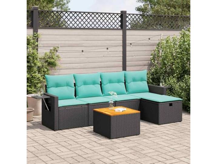 KTHLBRH Gartenmöbel-Set 6-teilig mit schwarzen Kissen aus Polyrattan Outdoor Lounge, 2 Sessel, 2 Sitzplätze mit Stauraum, Tisch, Sitzsack, wetterfest