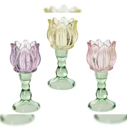 Decoris 1 Teelichthalter 7x16cm Glas - Teelichtglas im Blumendesign Glasblume Teelichter Windlicht Kerzenhalter Tischdeko Kerzenglas Hochzeitsdeko Osterdeko