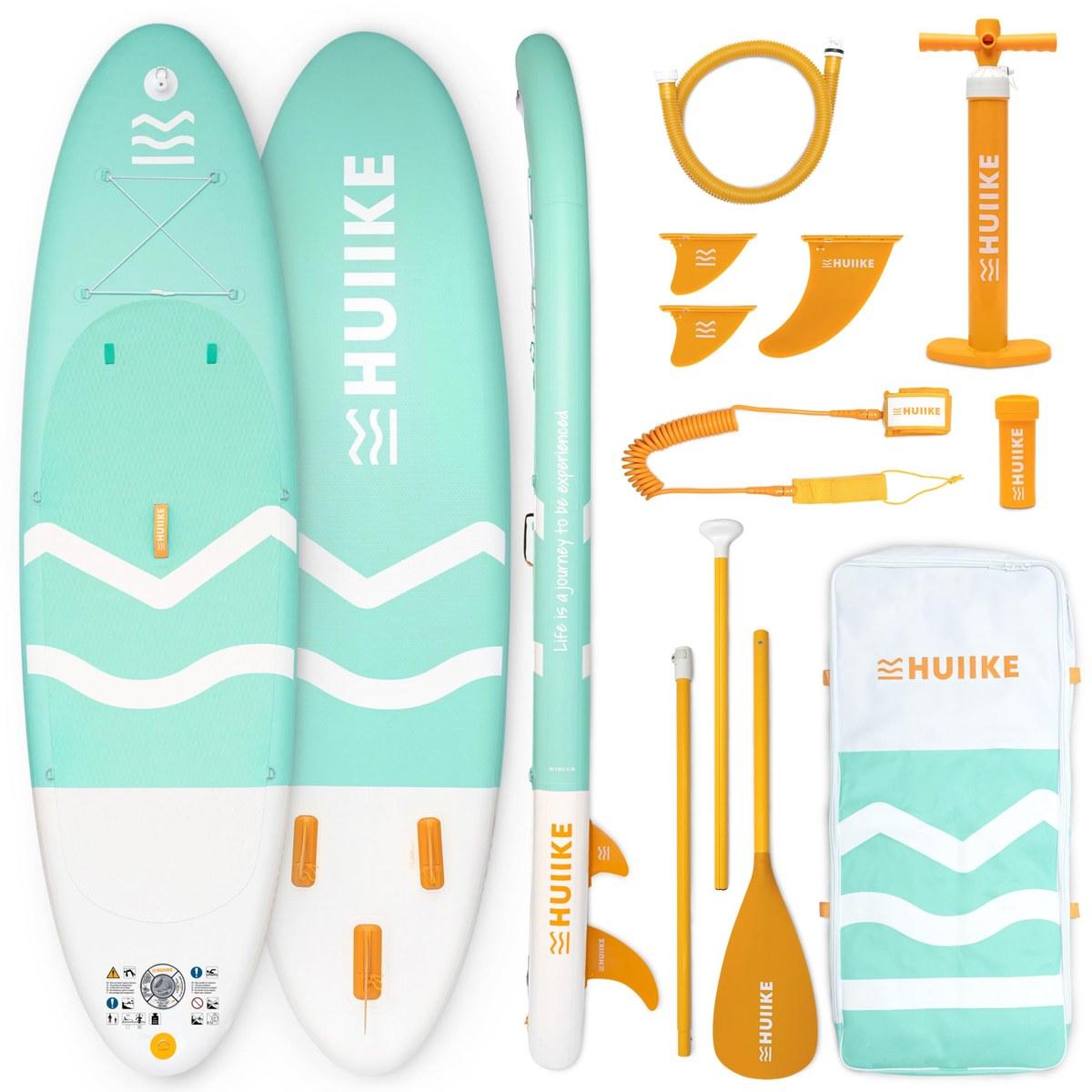 Aufblasbares SUP-Board Stand-Up-Paddle-Board - 10 ft - Bis 130 kg - Grün mit Zubehör - Für Meer, Süßwasser und Familie