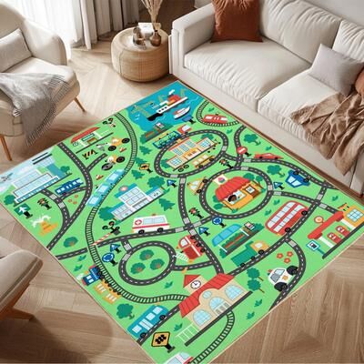 JML Kids Play Rug, City Road, Vehicle Carpet Playmat Rug, Non Slip Educational Kids Area Rug for Playroom Nursery Toddler Room