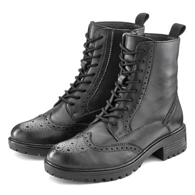 Schnürboots LASCANA "Schnürstiefelette, Ankle Boots, Herbststiefelette", Damen, Gr. 39, Lederimitat Schafsleder Textil, schwarz, Obermaterial: 100% Schafsleder. Decksohle: 100% Synthetik. Futter: 75% Textilmaterial, 25% Schafsleder. Laufsohle: 100%...