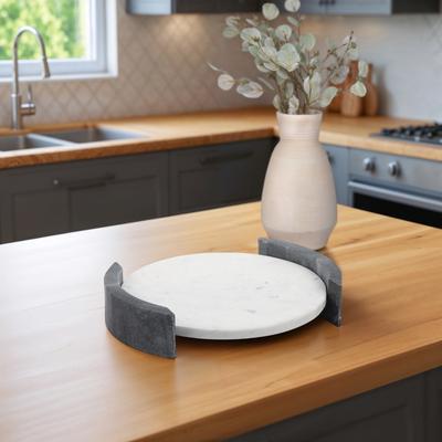 Sagebrook Home "Chiseled Round Marble Decorative Accent Tray for Home Decor - 14"""