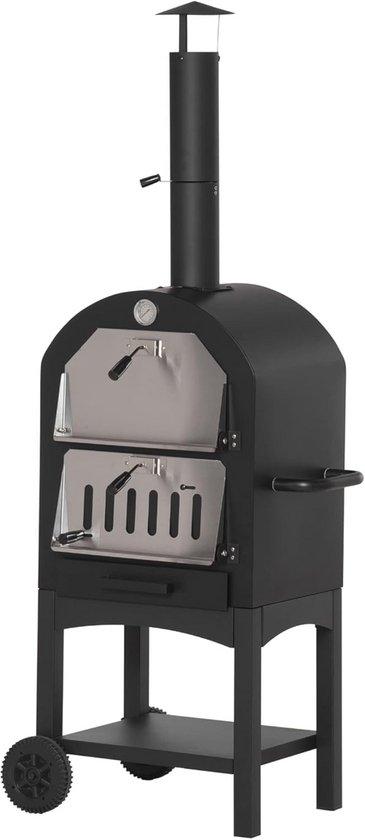 Holzofen Pizzaofen auf Rollen - Multifunktionale Grillstation mit Temperaturmessgerät