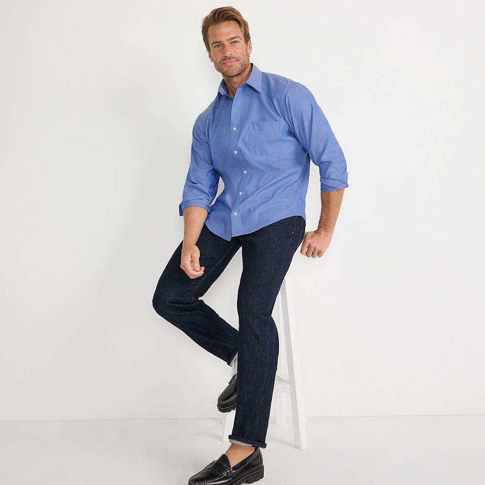 CLASSIC FIT. Klassik-Kragen. Bügelleichtes Pinpointhemd, Herren, size: regular, Blau, Baumwolle, by Lands' End