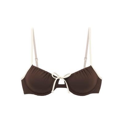 Bügel-Bikini-Top COPENHAGEN STUDIOS "Emma", Damen, Gr. 42, Cup F, braun (chocolate), Recycling-Polyamid, Bikini-Oberteile, mit Kontrastdetails