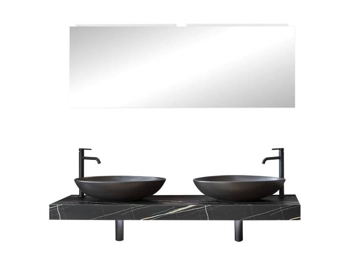 Celina Home Badezimmer Palia, Schwarz, 6-teilig, Marmoroptik, 160.3 cm, Goldenes M, Made in Germany, hängend, erweiterbar, Permanentablauf notwendig, Badezimmer, Badmöbelsets & Badmöbelserien, Badmöbel-Sets