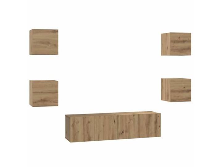 GKHPYURE TV-Möbel-Set 6 Stück Eiche Kunsthandwerk aus mehrschichtigem Holz Wandmontage, 6 Türen mit Scharnieren, Kapazität 360 kg, für modernes Wohnzimmer