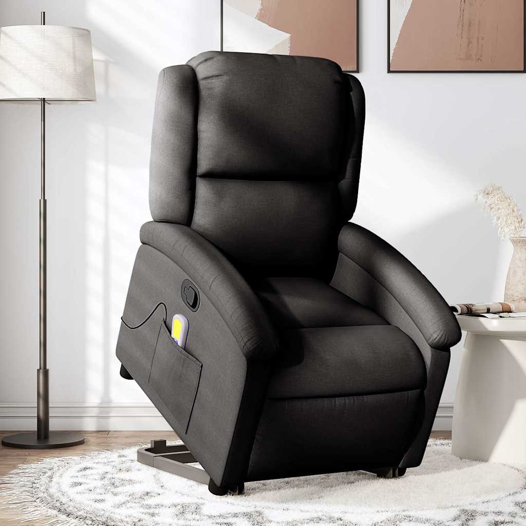 vidaXL Sillón reclinable de masaje elevable tela negro Negro