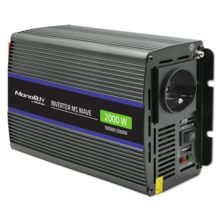 Qoltec Przetwornica napięcia Monolith 2000 MS Wave | 12V na 230V | 1000/2000W | USB (51926)