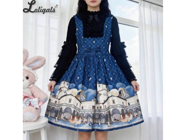 Robe Lolita imprimée décontractée sans manches pour tous les jours ~ Cat City by Magic Tea Party