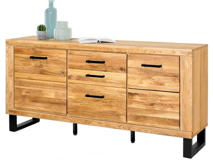Sideboard CELINA teilmassiv Metall 83 x 158,5 x 40 cm Eiche...