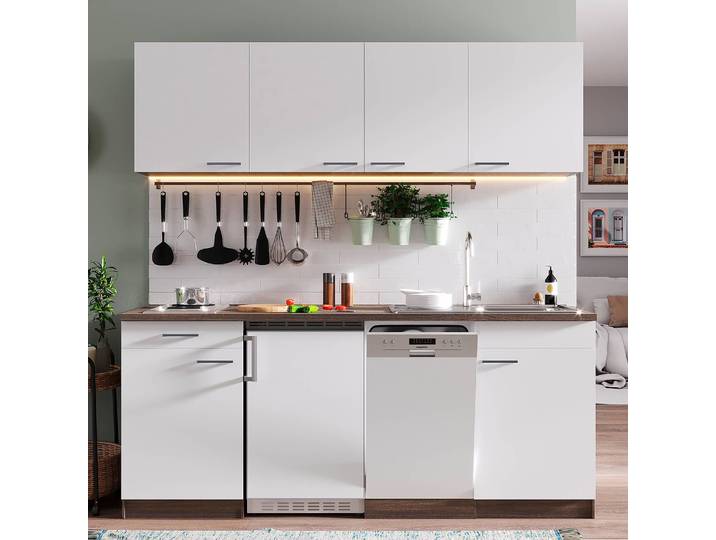Küchenzeile Oliver VII 195cm Weiß/Weiß Kochplatte