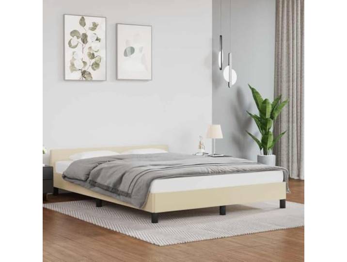 WDGJJFECNMUEHI Kunstleder Bettgestell Schlafzimmer Creme 140x190 cm Bettgestell mit Kopfteil ohne Matratze Creme 140x190 cm Kunstleder Polsterbett mit stabilen Beinen und Sperrholzlatten für