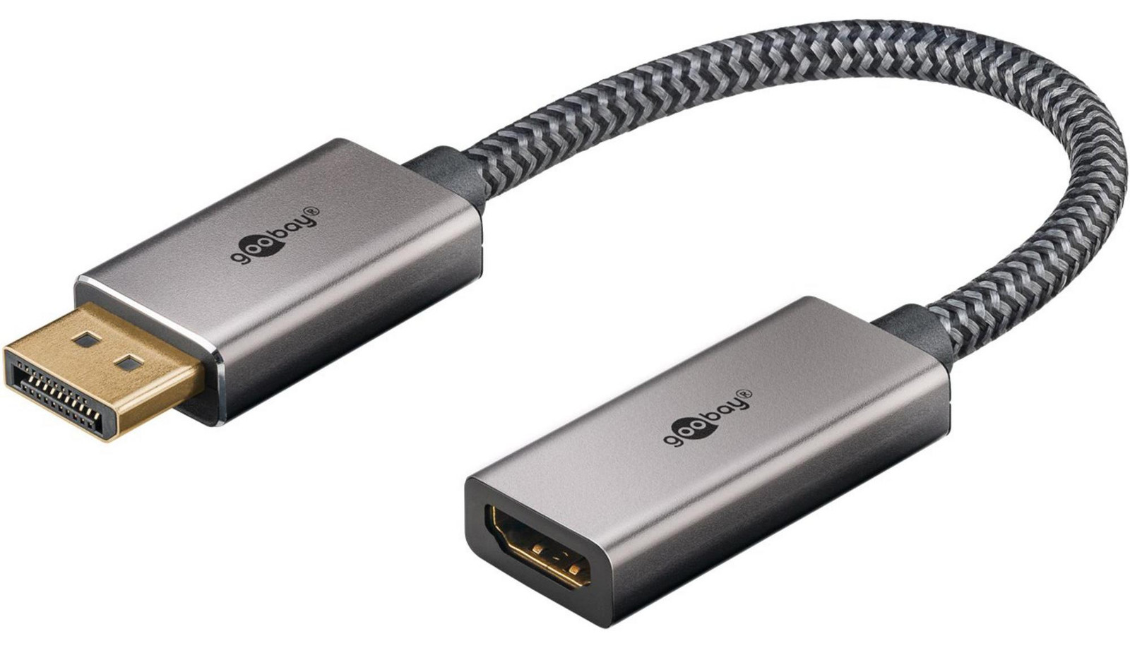 Goobay 75271 Plus serie DisplayPort naar HDMI adapterkabel, 4K/60Hz, zwart, 0,1 m