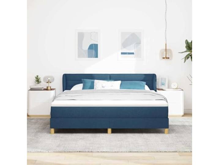 KTHLBRH Doppelbett 180 x 200 cm Blau mit Matratze Gestell aus Holz und Stoff, verstellbares Kopfteil, Taschenfedern, Pfostenbeine