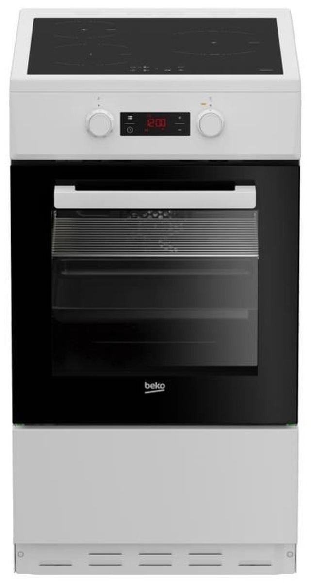 Beko FSM58301WC, Freistehender Herd, Schwarz, Weiß, Drehregler, Berührung, Weiß, Front / Top front, LCD