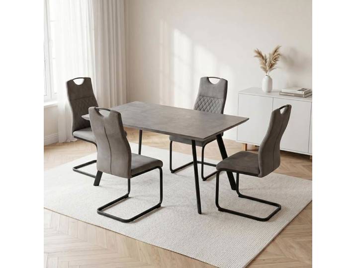 JIEXI Chaises de Salle à Manger Grises en Tissu Lot de 4 Cadre cantilever Capacité 150 kg Rembourrage haute densité