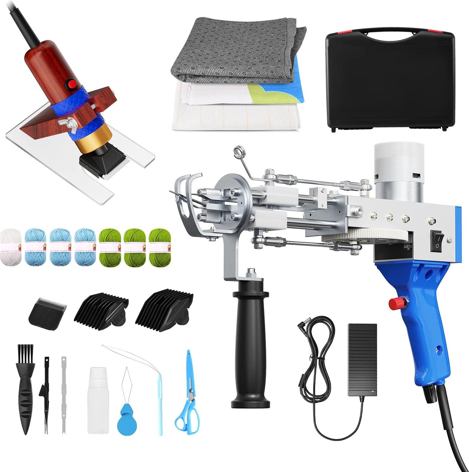 Tufting Starter Kit - Manuelle 2-in-1 Tuftingpistole - Stahl - 1×5 m Tuftingstoff - Trimmer - Rosenrot