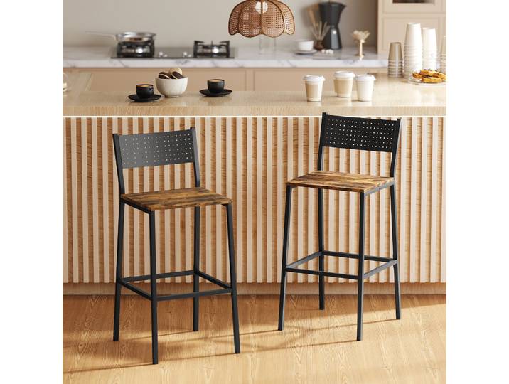 HOMCOM Tabourets Bar Industriels Lot de 2 avec Dossier Marron