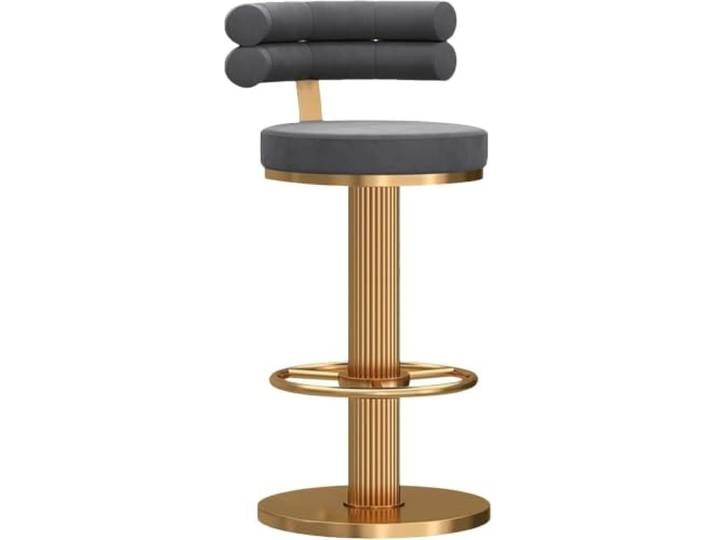 twwhyg Verstellbarer, drehbarer Barhocker aus Samt mit Rückenlehne, 360 drehbarer hoher Barstuhl, runde Basis, mechanischer Lift(Gray)