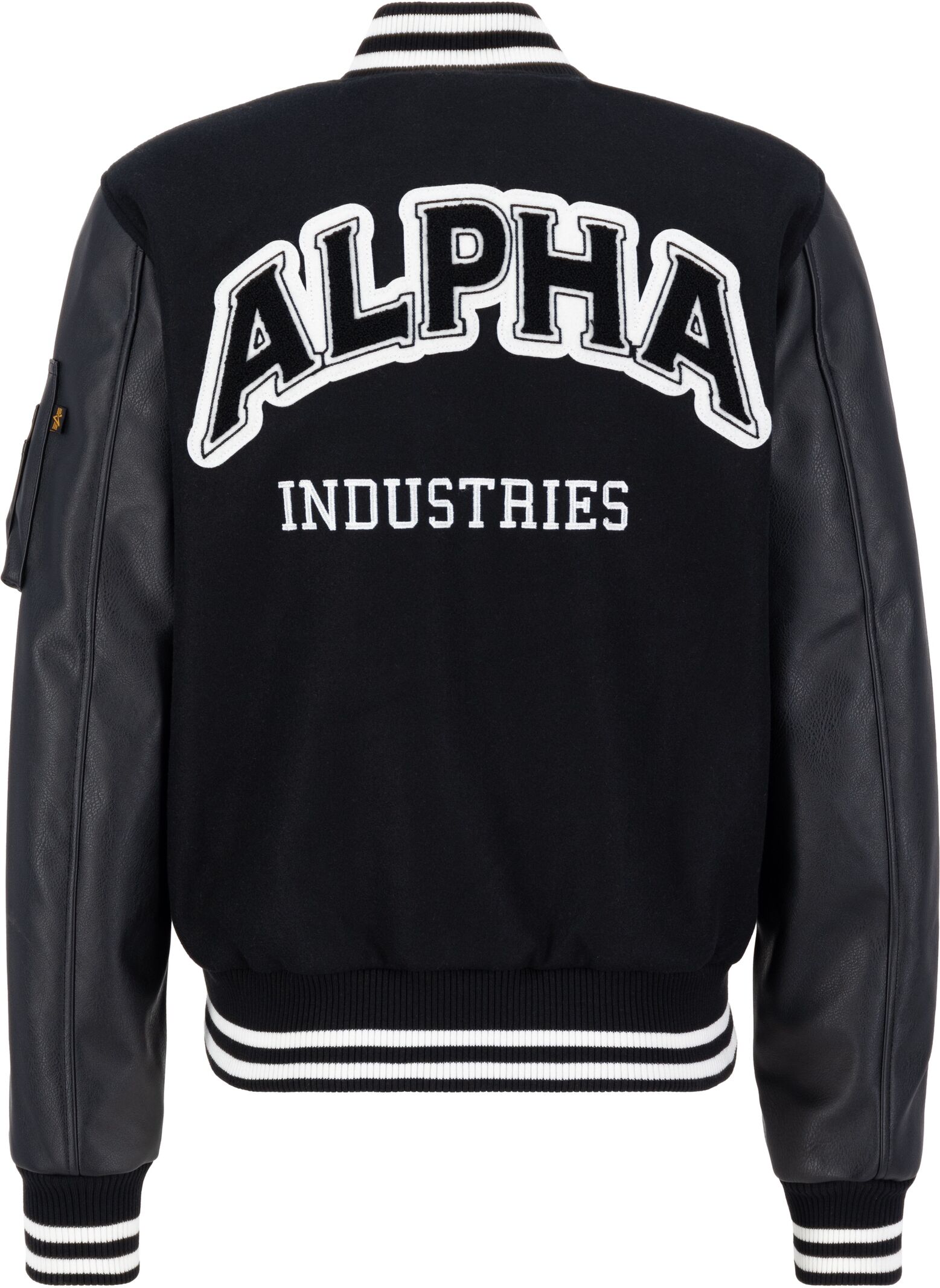 Collegejacke ALPHA INDUSTRIES "PU College Jacket Light", Herren, Gr. S, schwarz, Obermaterial: 100% Polyester, Ärmel Obermaterial: 100% Polyurethan, Futter: 100% Nylon, Jacken Collegejacke schwarz S