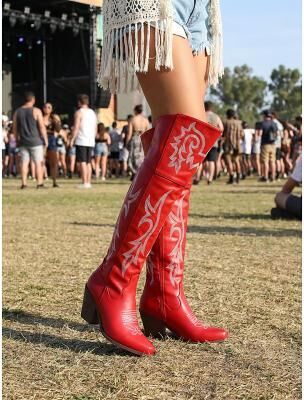 LightInthebox Women's Over-the-Knee Cowgirl Boots, Western Boots with Chunky Heel for Music Festival Country Concert
