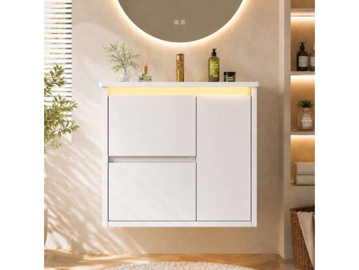 Norevia meuble vasque suspendu blanc 61 cm avec vasque intégrée