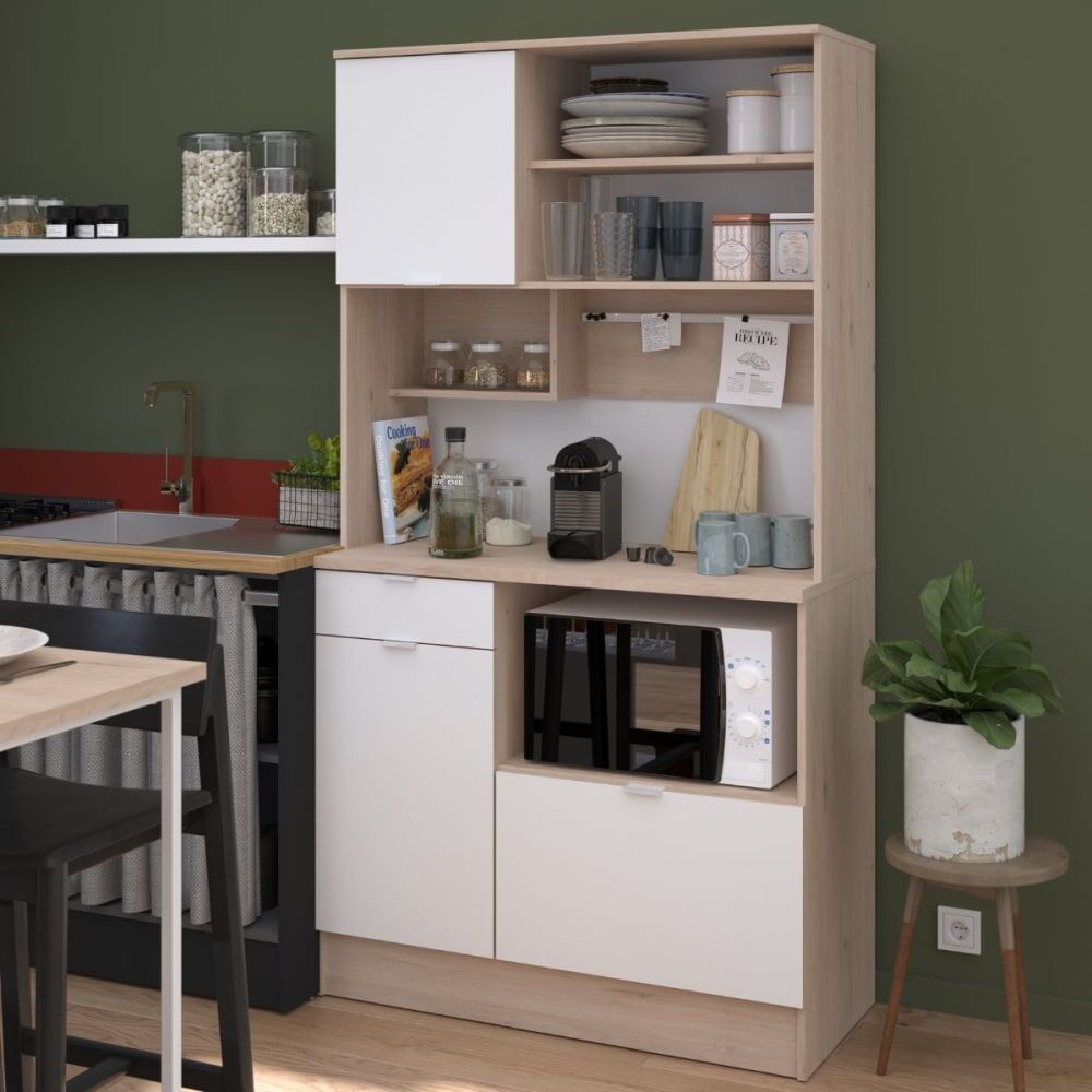 Altobuy Buffet vaisselier multi rangements aspect bois et blanc Blanc 100x40x45cm