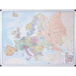 Bi-Office Europakarte MAP0100402, mit Aluminiumrahmen, Magnettafel aus Stahl, politische Karte, 120 x 90 cm