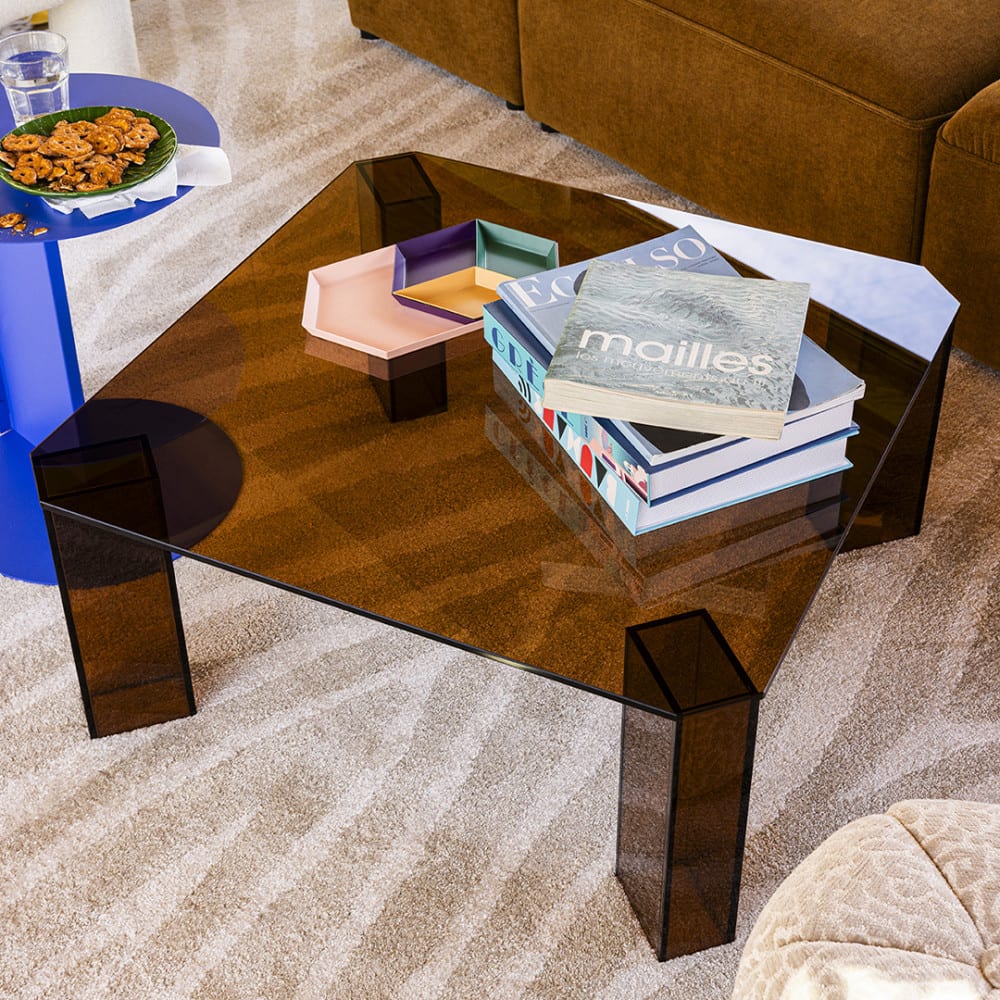 Drawer Table basse carrée en verre 80x80cm - verre ambré Transparent 80x35x80cm