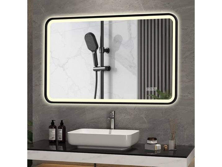 Miroir Salle de Bain Noir 100x4x60cm LED IP44 Antibuée 3 Teintes Mémoire Fixation Horizontale Verticale