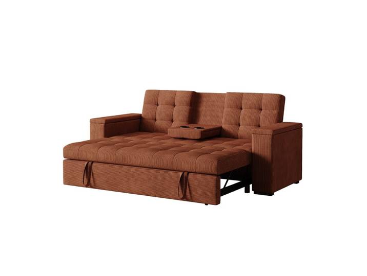 Canapé 3 places convertibles terracotta velours côtelé
