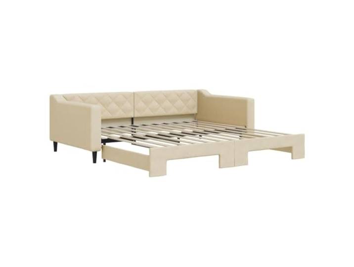 PUGYNBK Schlafsofa mit Nest, cremefarbener Stoff, 100 x 200 cm 2-in-1, Struktur aus Holz und Metall, Lattenrost, modernes Design, für Wohnzimmer oder Schlafzimmer