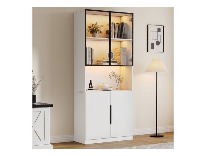 MODFU Vitrine Schutzvitrine mit optimaler Ausleuchtung (Packung, 1-St., Sorgt für klare Sicht und schöne Akzente, 80*30*200cm) Praktisch mit Glastüren und integrierter LED-Beleuchtung