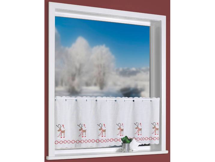 Scheibengardine WECKBRODT Weihnachtselche Gr. 1, weiss (rot, naturweiß), B:115cm H:45cm, Polyester, Gardinen, Scheibengardine, Bistro, Batic, echte Stickerei, Weihnachten, Gardine, Store