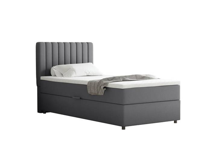 Homesy Boxbett Everest 90 x 200 cm Einzelbett mit hochwertiger Bonell-Matratze und Topper, Grau, Holz, Mode, H3, 90x200 cm, Schlafzimmer, Betten, Boxspringbetten